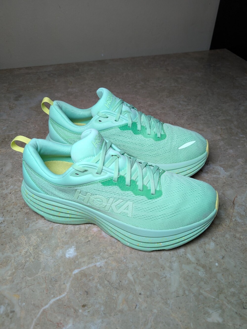 Hoka One One Bombi 8 Lime Glow Lemonade Running Cushioned Shoes Men's Size 12D